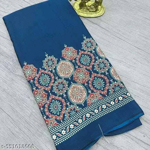Premium Satin Crepe Teal Blue Saree | Ivaara