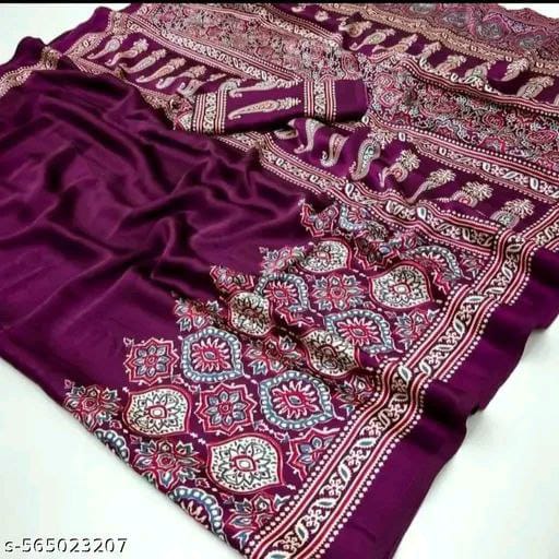Premium Satin Crepe Wine Saree | Ivaara