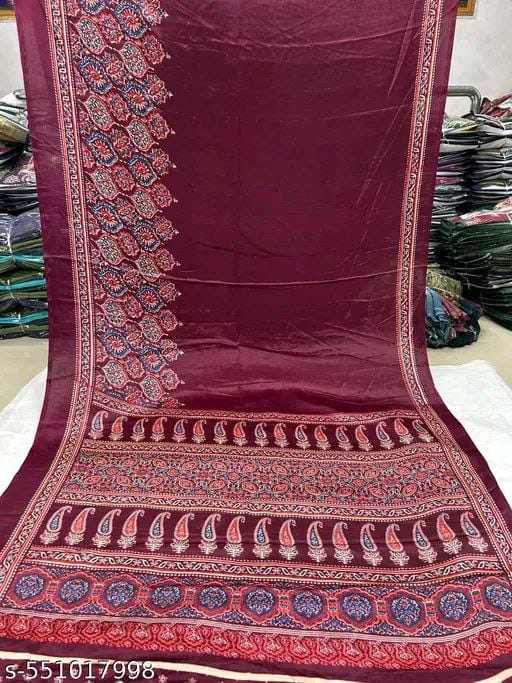 Premium Satin Crepe Wine Saree | Ivaara