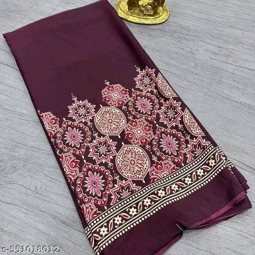 Premium Satin Crepe Wine Saree | Ivaara