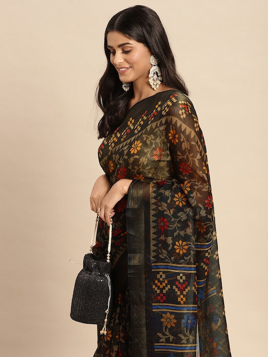 Zarina Brasso Black Cotton Saree | Ivaara's Gifting Collection.