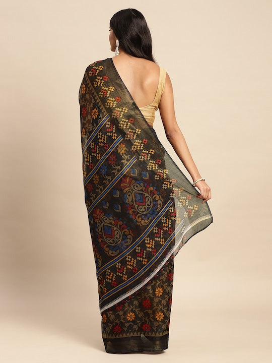 Zarina Brasso Black Cotton Saree | Ivaara's Gifting Collection.