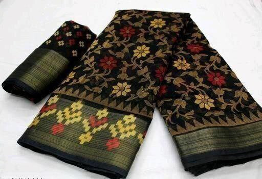 Zarina Brasso Black Cotton Saree | Ivaara's Gifting Collection.