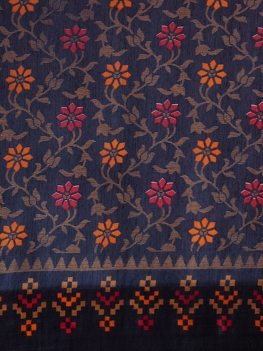 Zarina Brasso Navy Blue Cotton Saree | Ivaara's Gifting Collection.