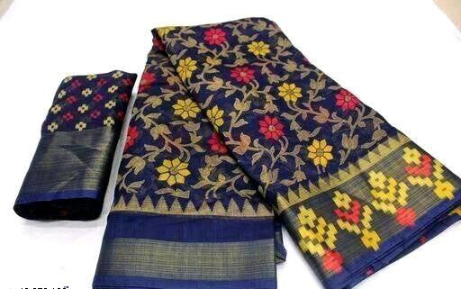 Zarina Brasso Navy Blue Cotton Saree | Ivaara's Gifting Collection.