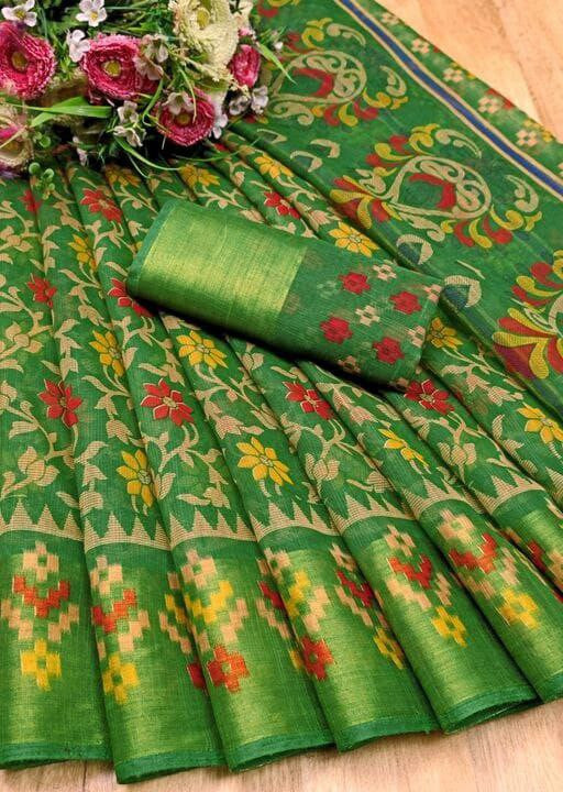 Zarina Brasso Green Cotton Saree | Ivaara's Gifting Collection.