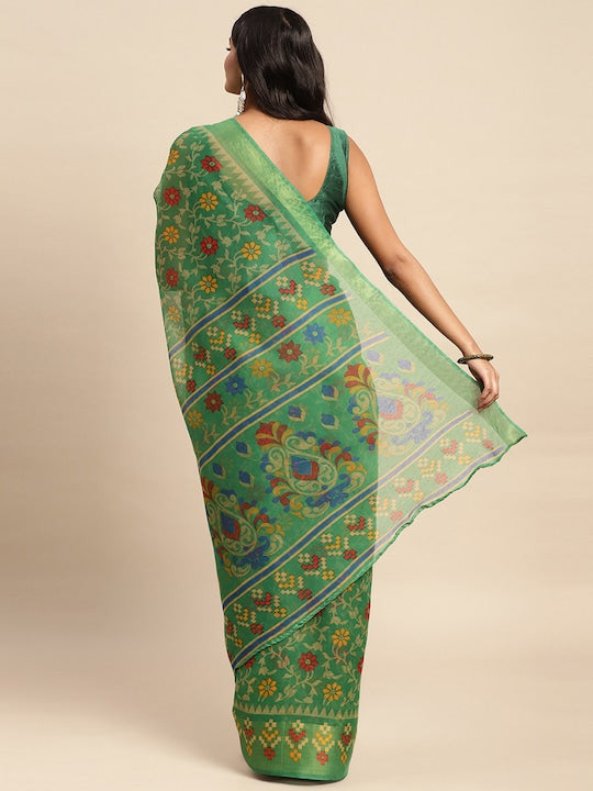 Zarina Brasso Green Cotton Saree | Ivaara's Gifting Collection.