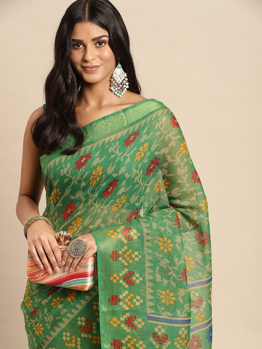 Zarina Brasso Green Cotton Saree | Ivaara's Gifting Collection.