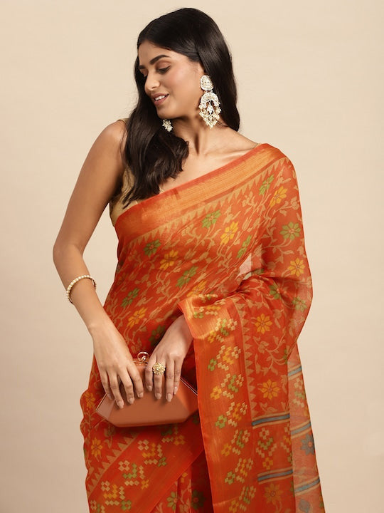 Zarina Brasso Orange Cotton Saree | Ivaara's Gifting Collection.