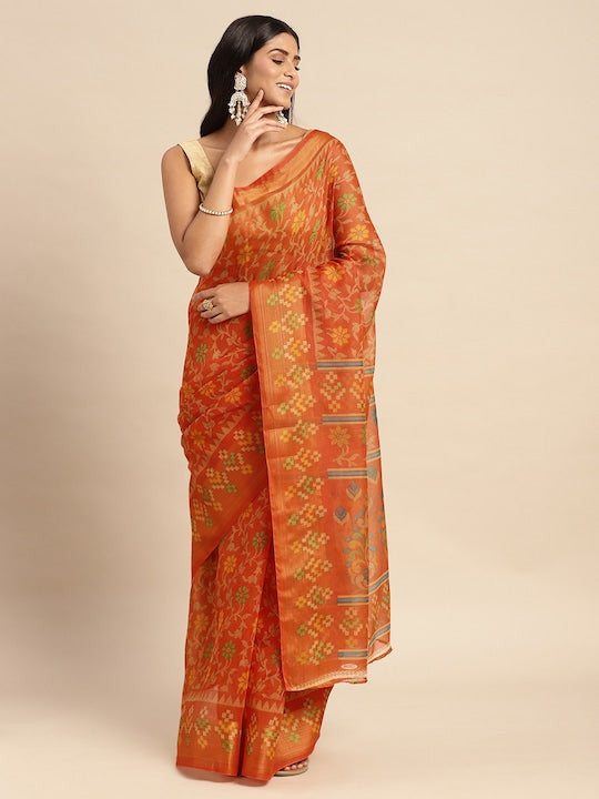 Zarina Brasso Orange Cotton Saree | Ivaara's Gifting Collection.