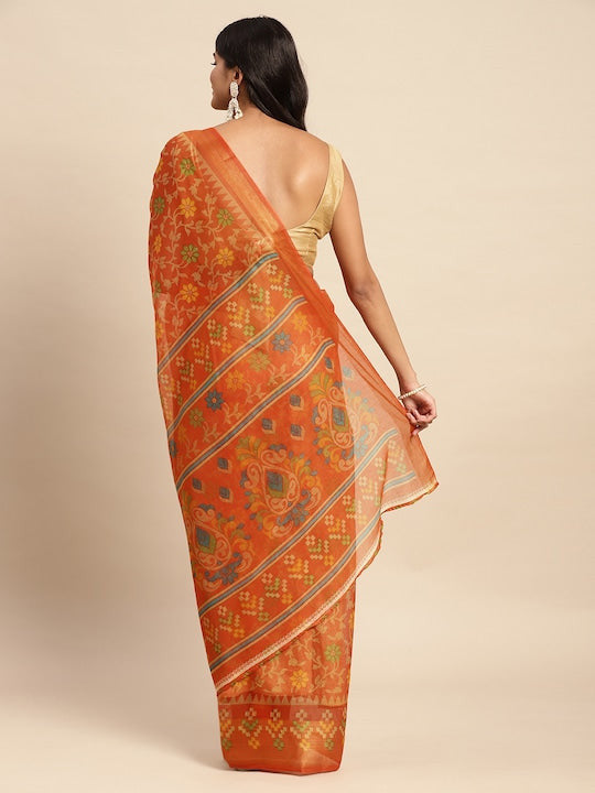 Zarina Brasso Orange Cotton Saree | Ivaara's Gifting Collection.