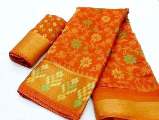 Zarina Brasso Orange Cotton Saree | Ivaara's Gifting Collection.