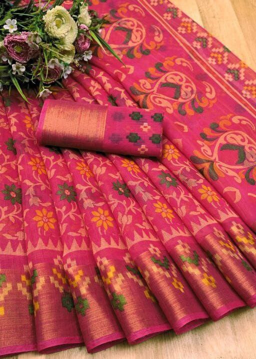 Zarina Brasso Pink Cotton Saree | Ivaara's Gifting Collection.
