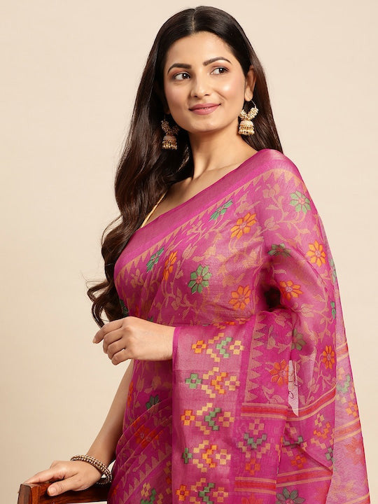 Zarina Brasso Pink Cotton Saree | Ivaara's Gifting Collection.
