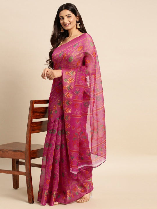 Zarina Brasso Pink Cotton Saree | Ivaara's Gifting Collection.