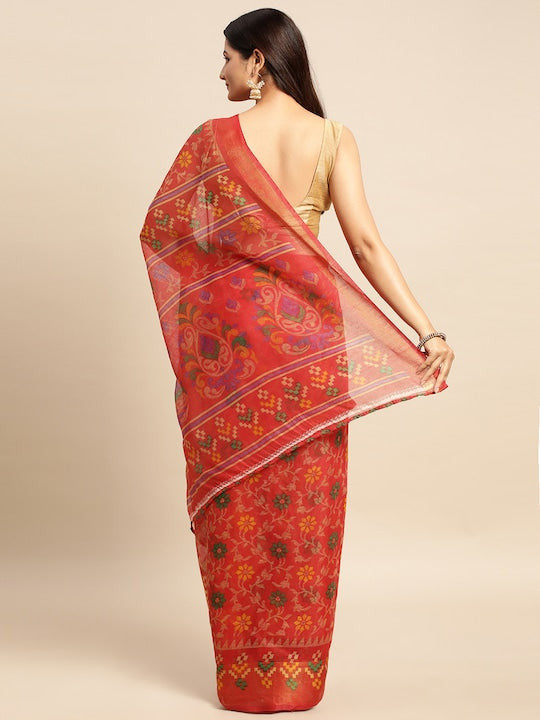 Zarina Brasso Red Cotton Saree | Ivaara's Gifting Collection.