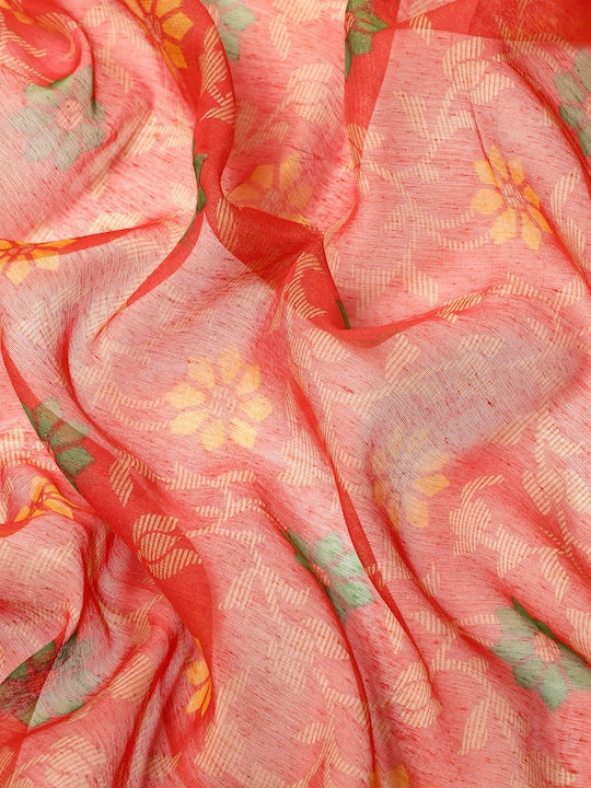 Zarina Brasso Red Cotton Saree | Ivaara's Gifting Collection.