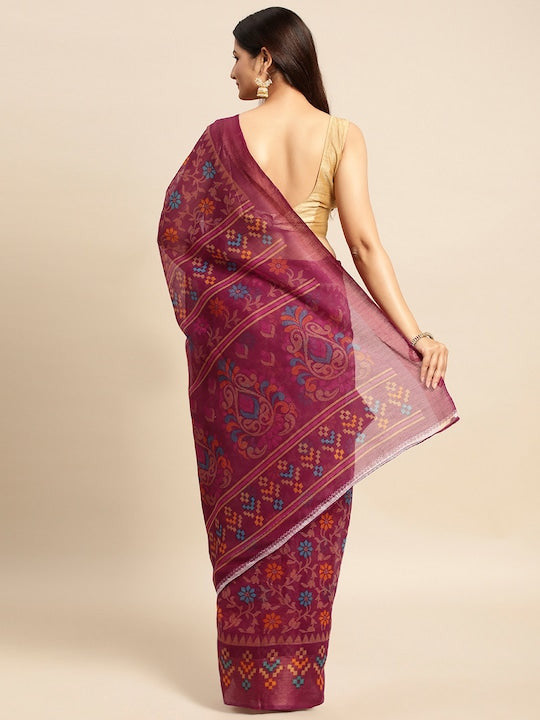 Zarina Brasso Wine Cotton Saree | Ivaara's Gifting Collection.