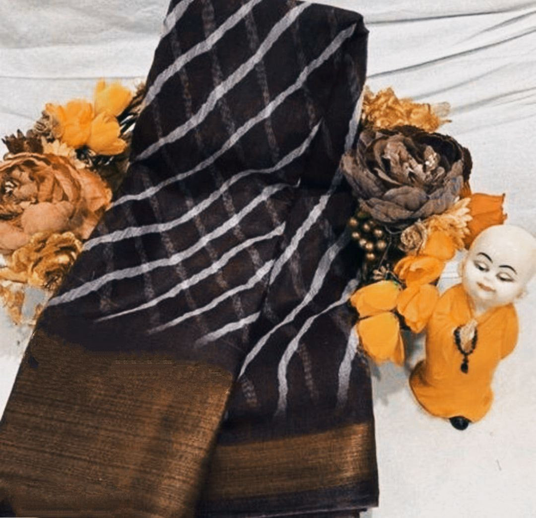 Zarina Leheriya Black Cotton Saree | Ivaara's Gifting Collection.