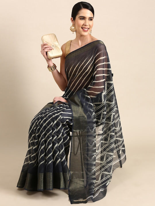 Zarina Leheriya Black Cotton Saree | Ivaara's Gifting Collection.