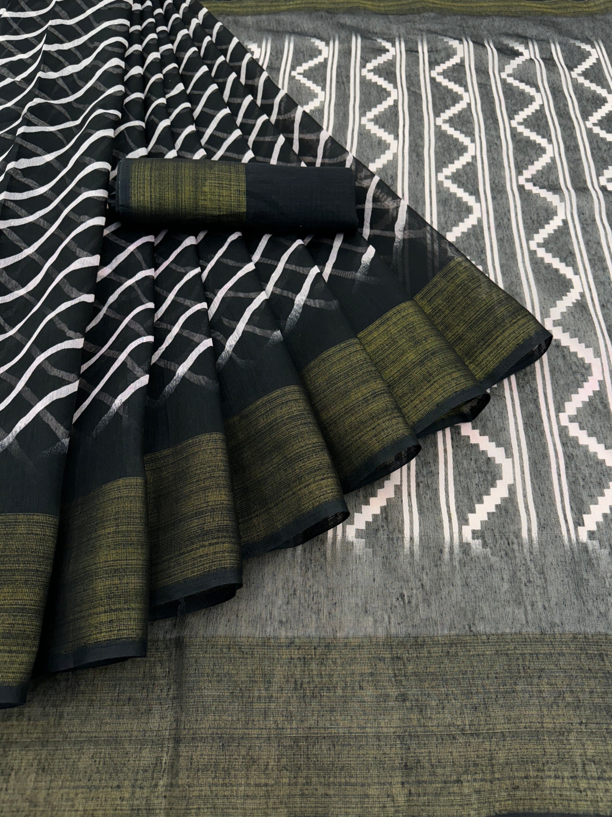 Zarina Leheriya Black Cotton Saree | Ivaara's Gifting Collection.