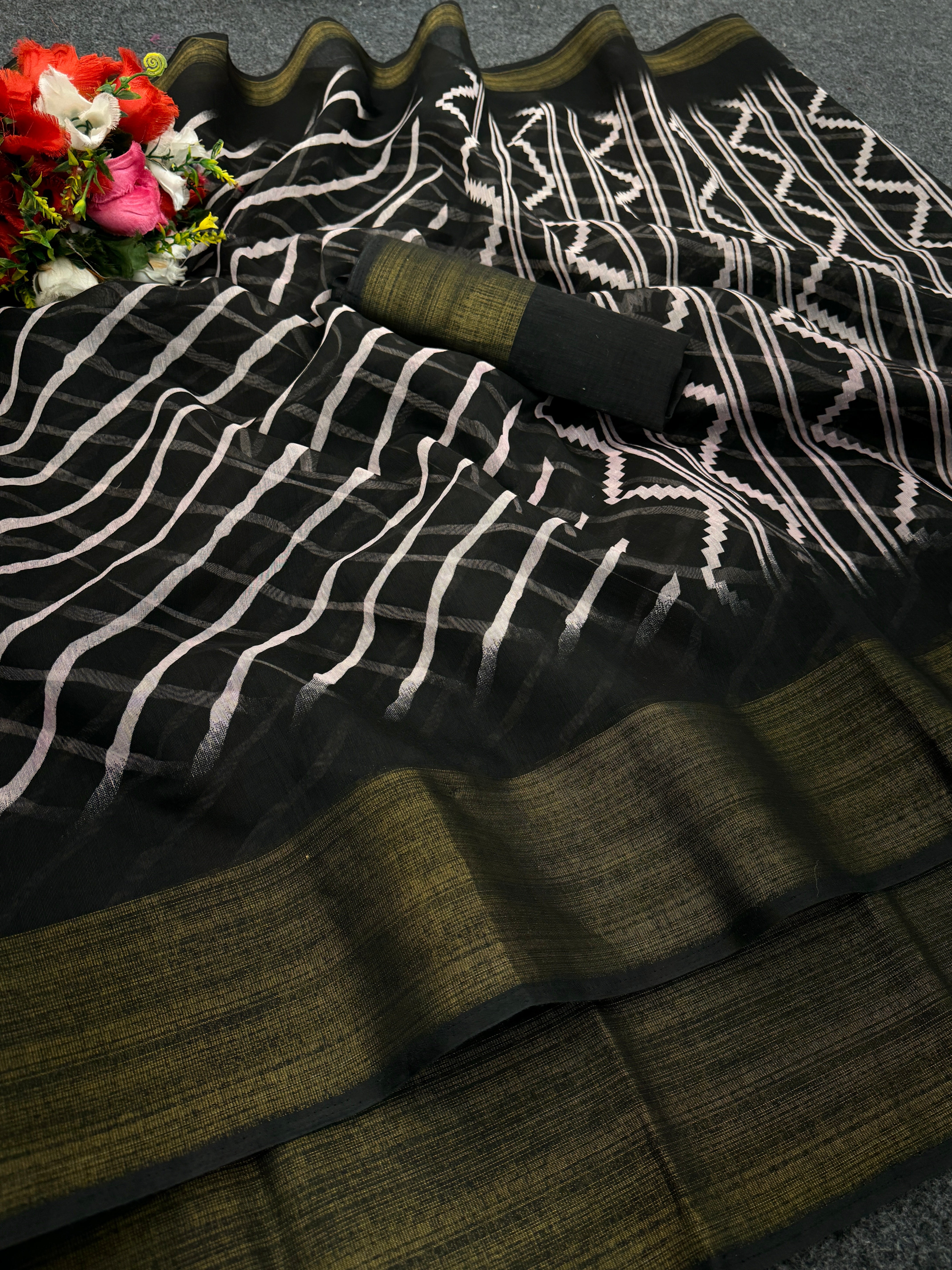 Zarina Leheriya Black Cotton Saree | Ivaara's Gifting Collection.