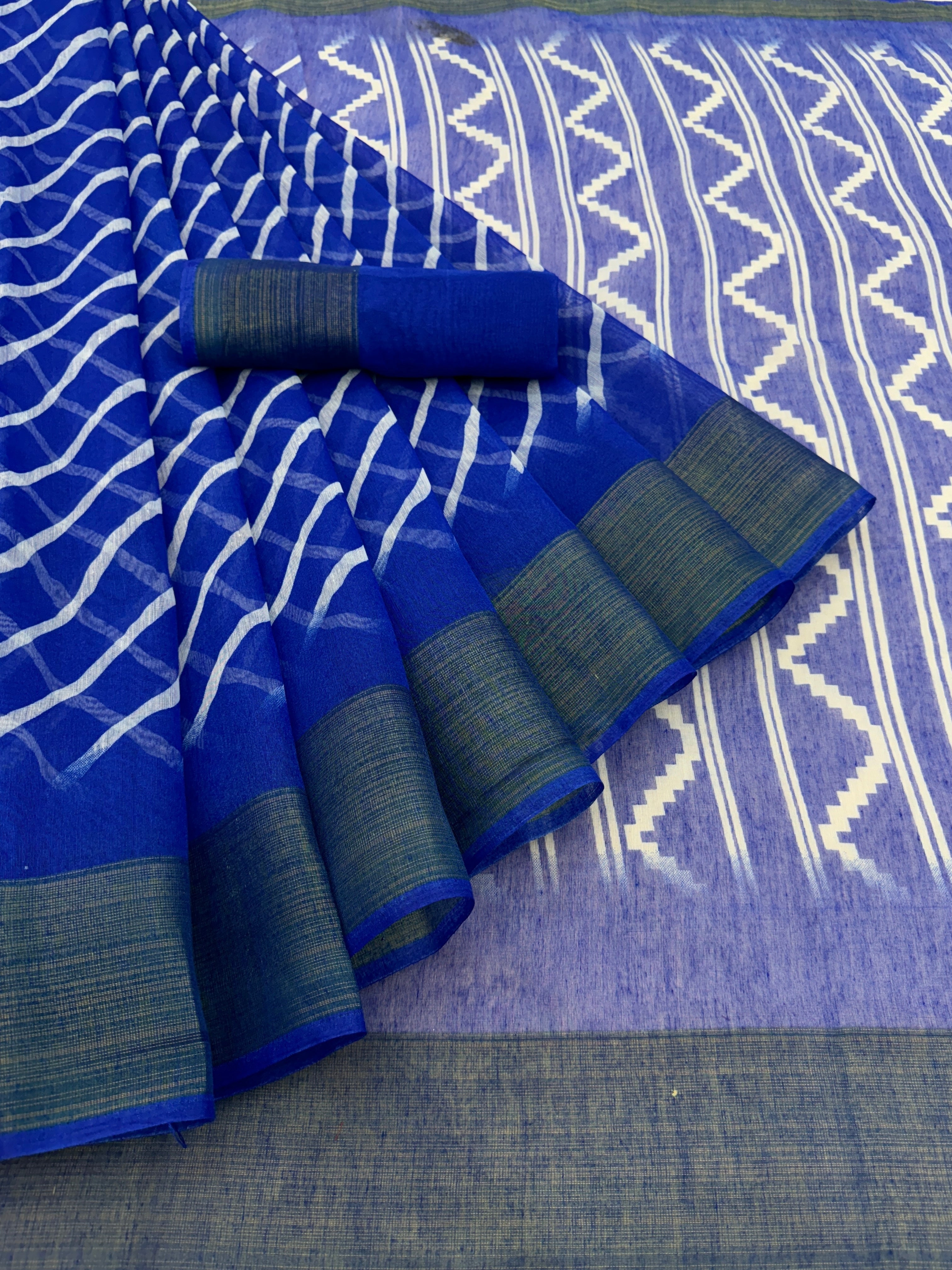 Zarina Leheriya Blue Cotton Saree | Ivaara's Gifting Collection.