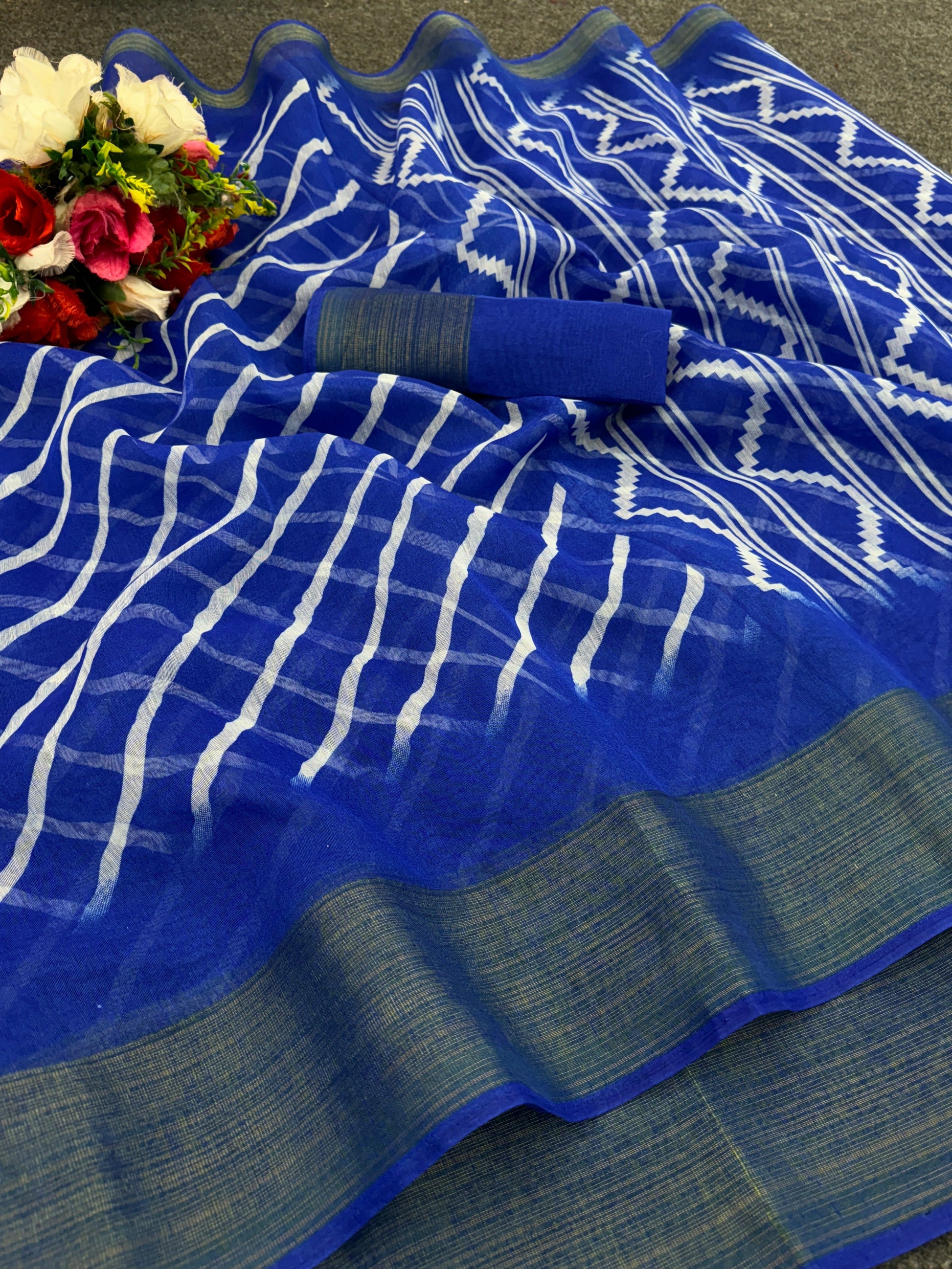 Zarina Leheriya Blue Cotton Saree | Ivaara's Gifting Collection.