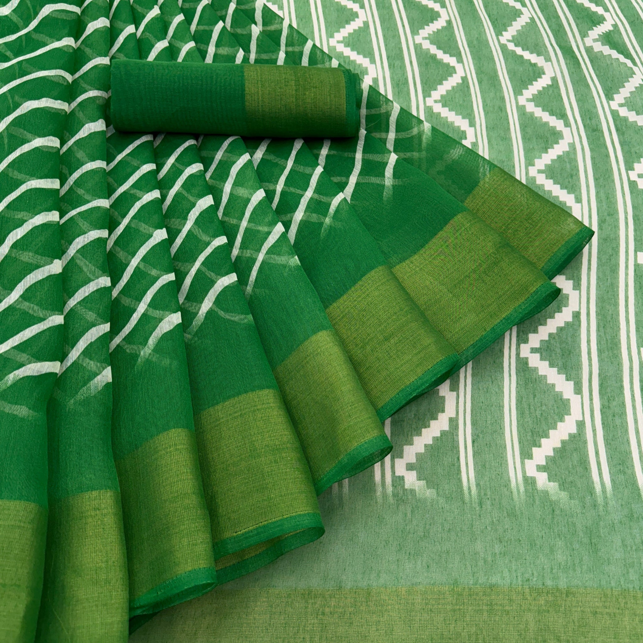 Zarina Leheriya Green Cotton Saree | Ivaara's Gifting Collection.