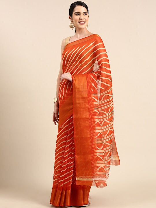 Zarina Leheriya Orange Cotton Saree | Ivaara's Gifting Collection.