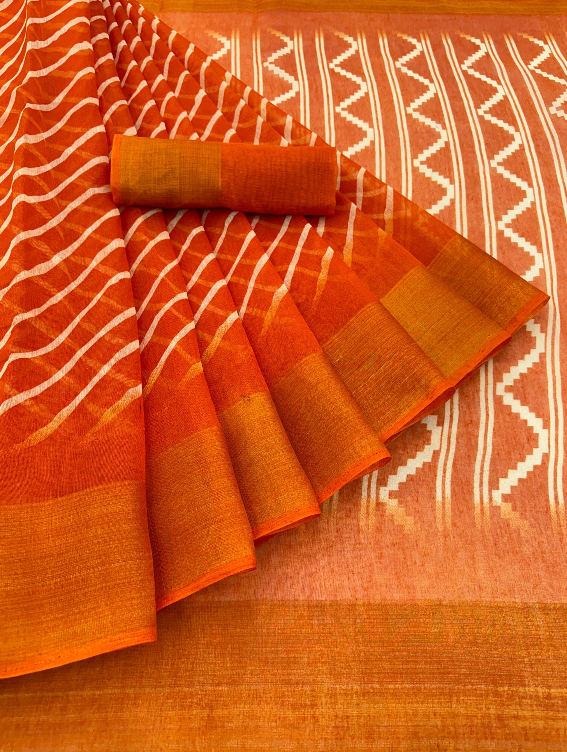 Zarina Leheriya Orange Cotton Saree | Ivaara's Gifting Collection.