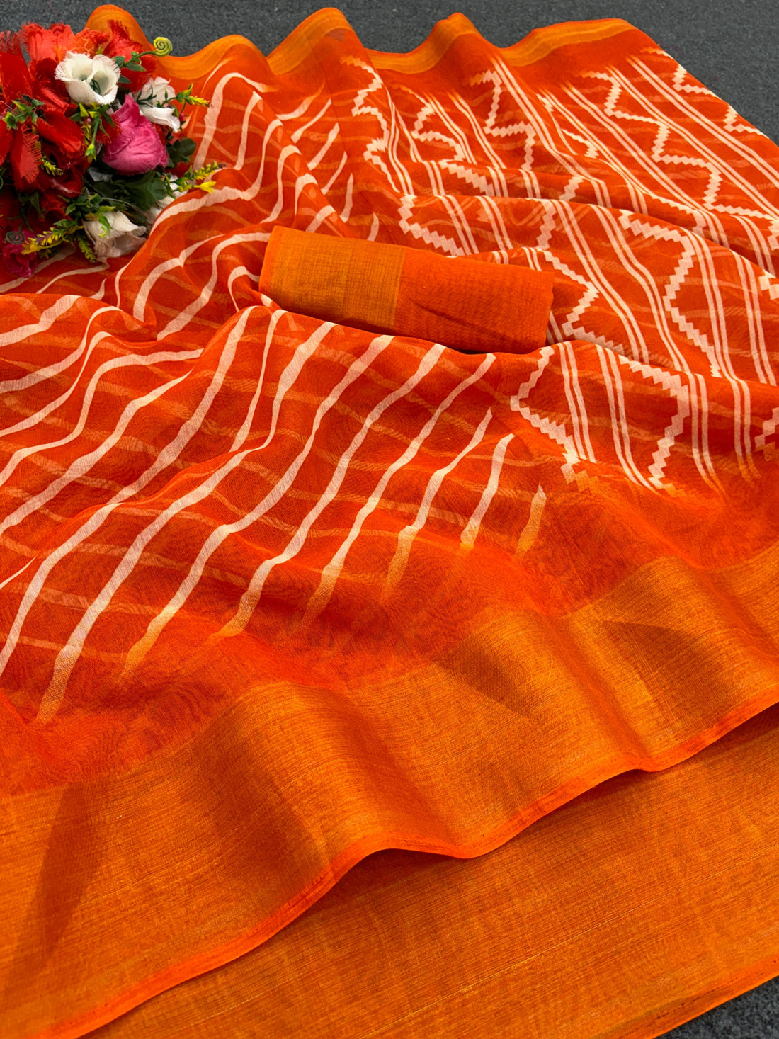Zarina Leheriya Orange Cotton Saree | Ivaara's Gifting Collection.