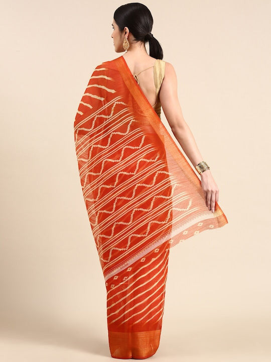 Zarina Leheriya Orange Cotton Saree | Ivaara's Gifting Collection.