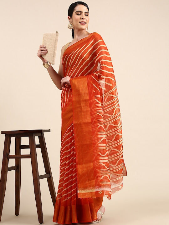 Zarina Leheriya Orange Cotton Saree | Ivaara's Gifting Collection.