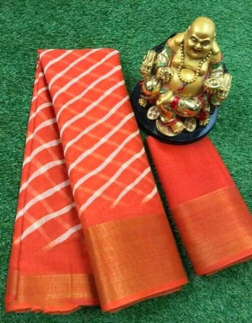 Zarina Leheriya Orange Cotton Saree | Ivaara's Gifting Collection.