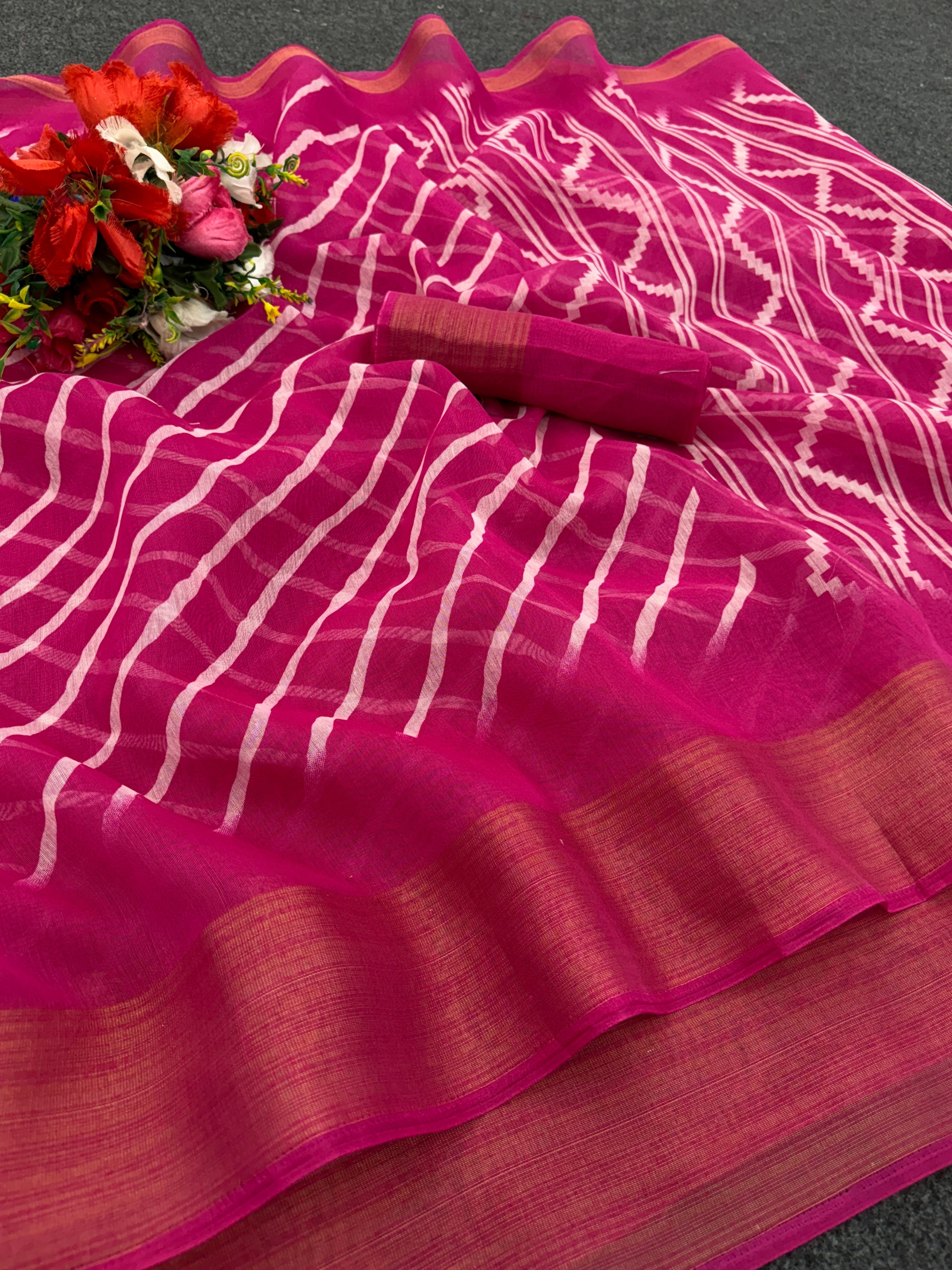 Zarina Leheriya Pink Cotton Saree | Ivaara's Gifting Collection.
