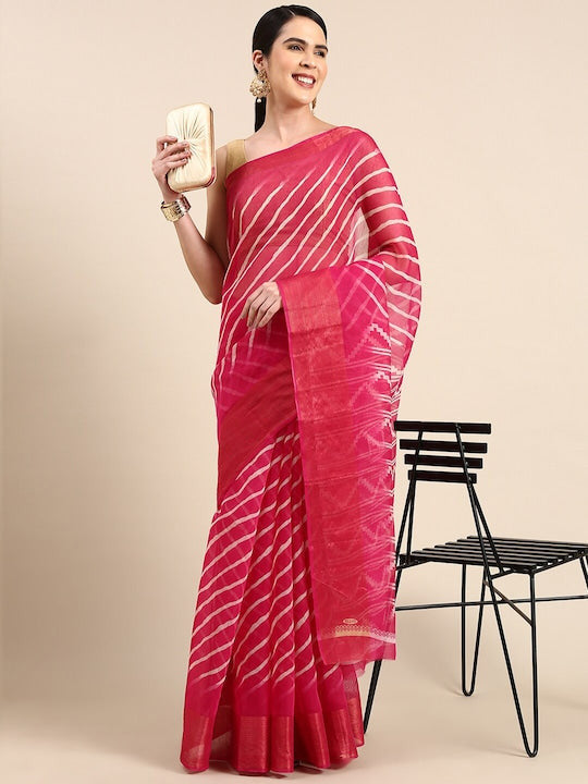 Zarina Leheriya Pink Cotton Saree | Ivaara's Gifting Collection.