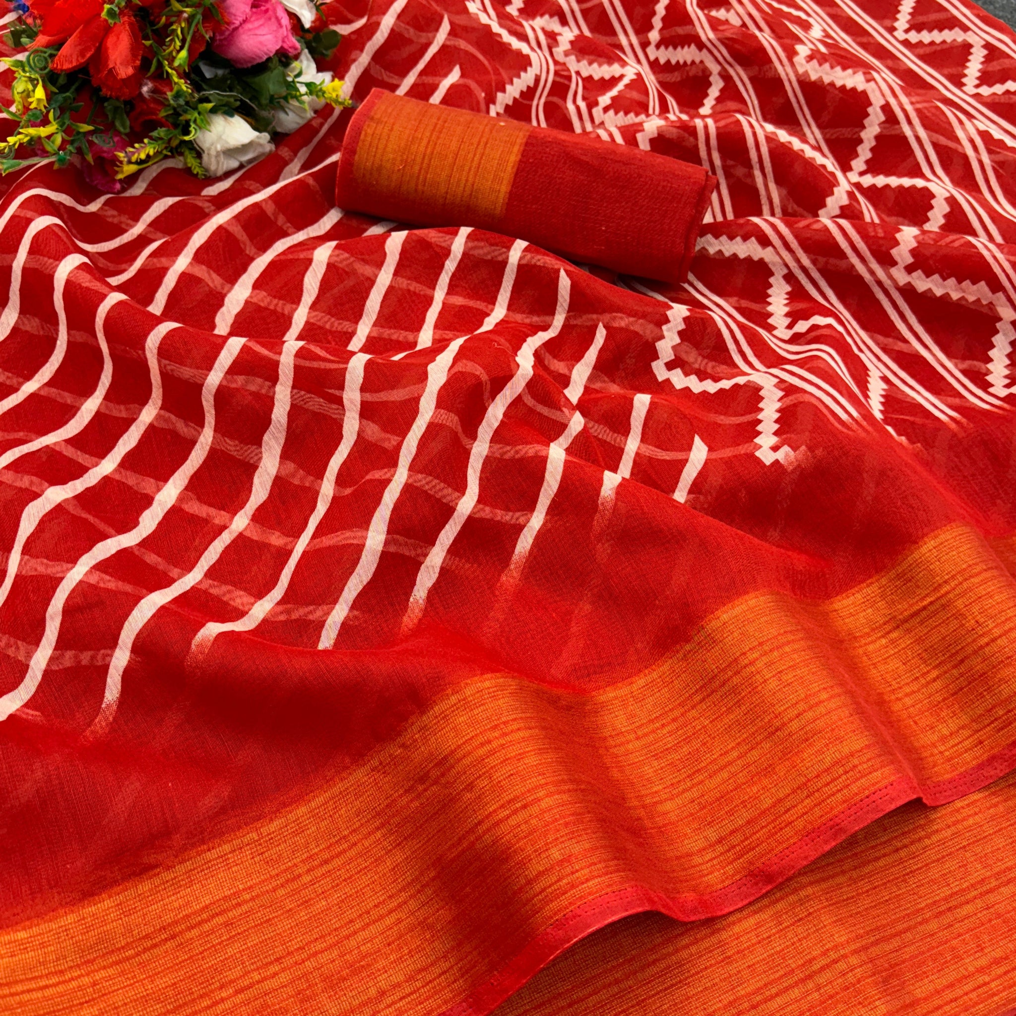 Zarina Leheriya Red Cotton Saree | Ivaara's Gifting Collection.