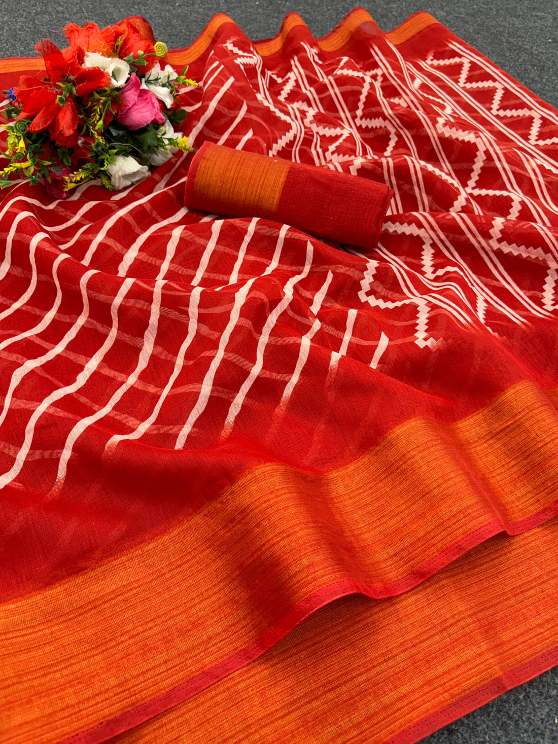 Zarina Leheriya Red Cotton Saree | Ivaara's Gifting Collection.