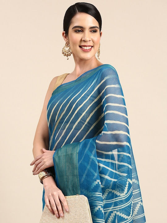 Zarina Leheriya Teal Blue Cotton Saree | Ivaara's Gifting Collection.