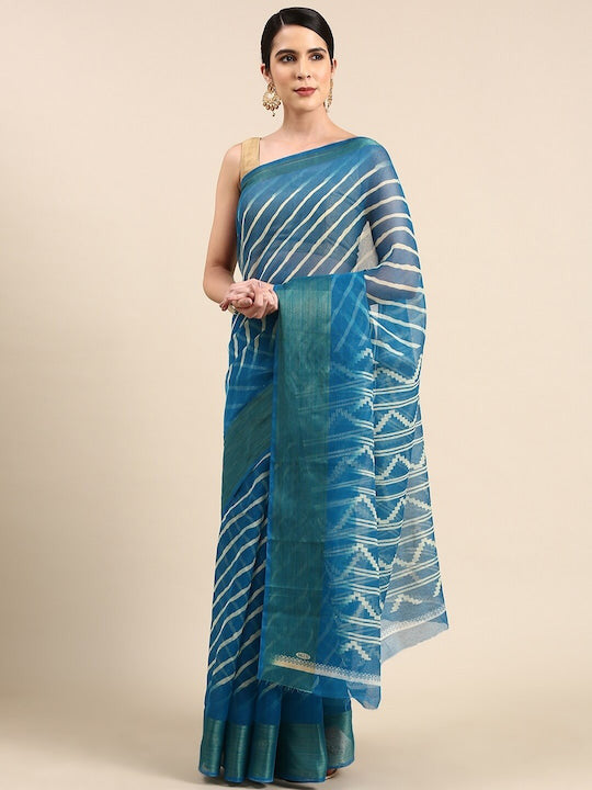 Zarina Leheriya Teal Blue Cotton Saree | Ivaara's Gifting Collection.