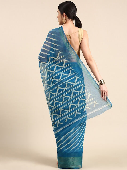 Zarina Leheriya Teal Blue Cotton Saree | Ivaara's Gifting Collection.