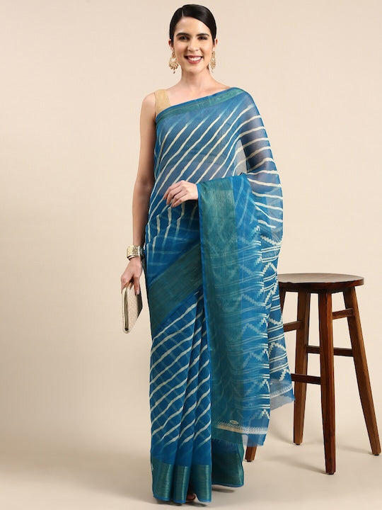 Zarina Leheriya Teal Blue Cotton Saree | Ivaara's Gifting Collection.