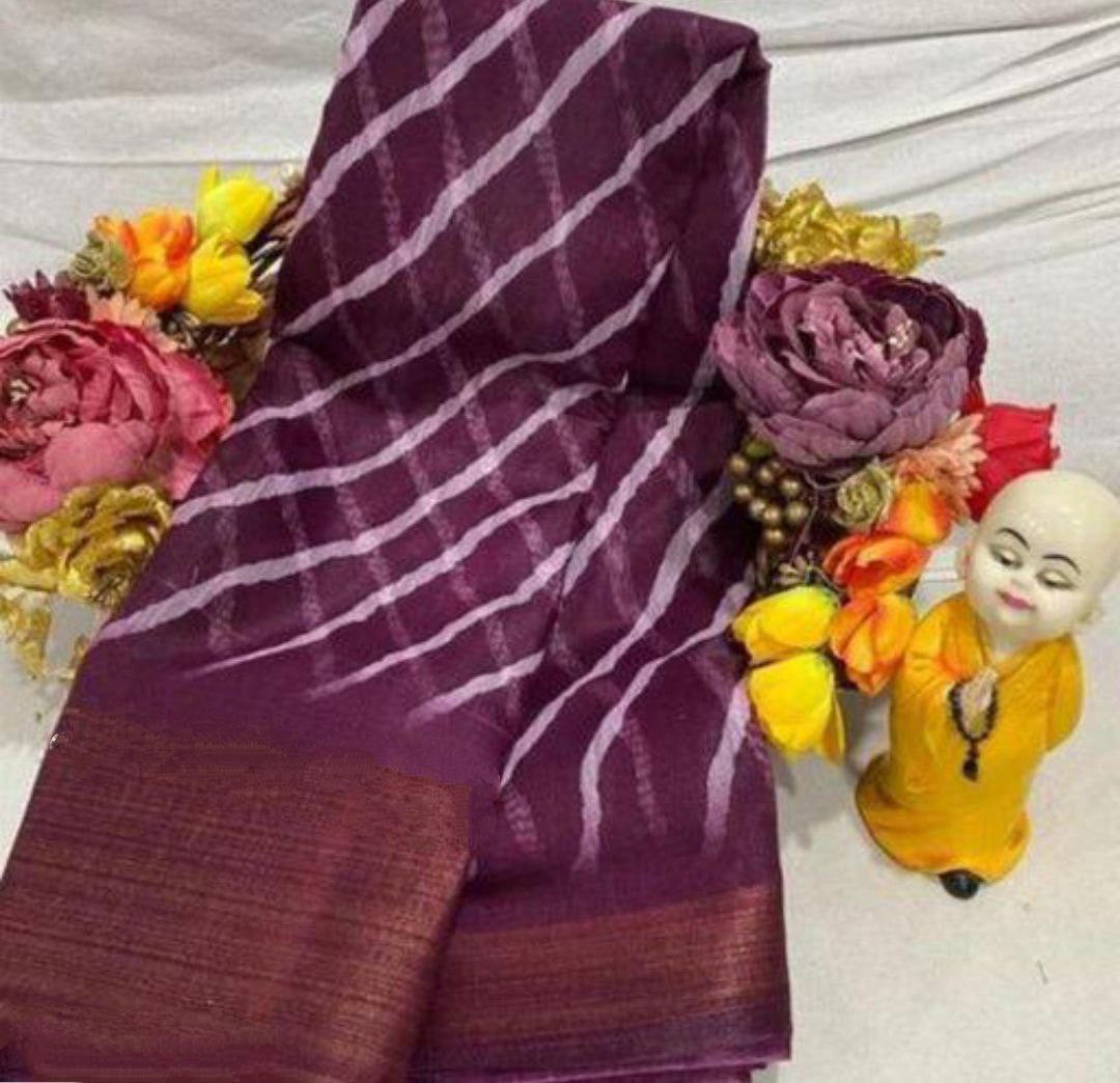 Zarina Leheriya Wine Cotton Saree | Ivaara's Gifting Collection.