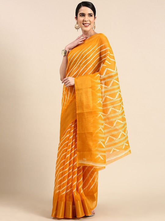 Zarina Leheriya Yellow Cotton Saree | Ivaara's Gifting Collection.