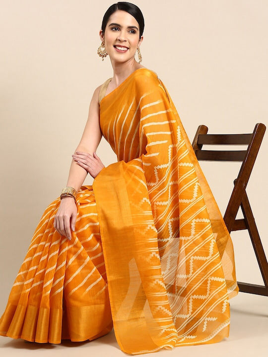 Zarina Leheriya Yellow Cotton Saree | Ivaara's Gifting Collection.