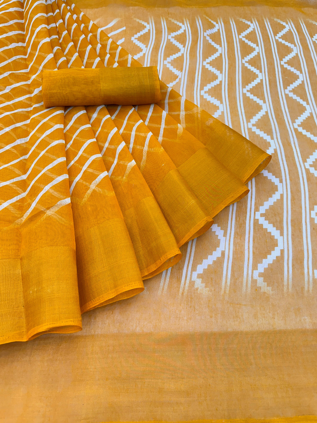 Zarina Leheriya Yellow Cotton Saree | Ivaara's Gifting Collection.