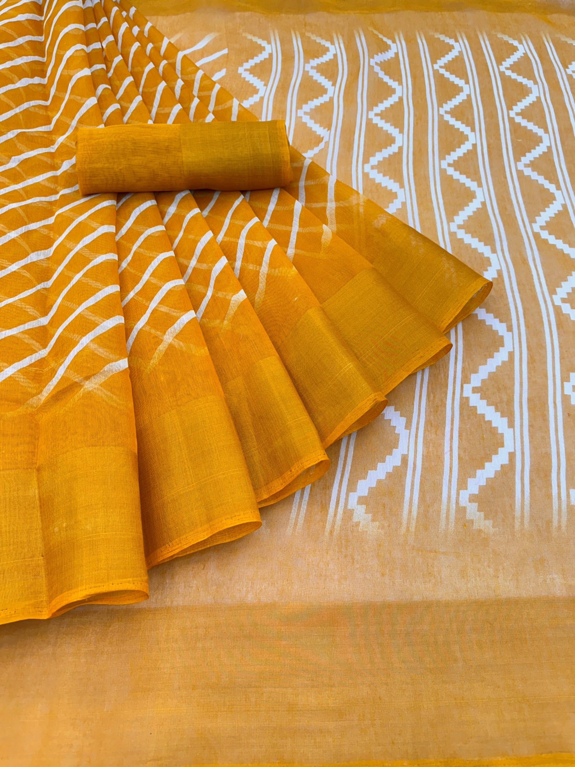 Zarina Leheriya Yellow Cotton Saree | Ivaara's Gifting Collection.