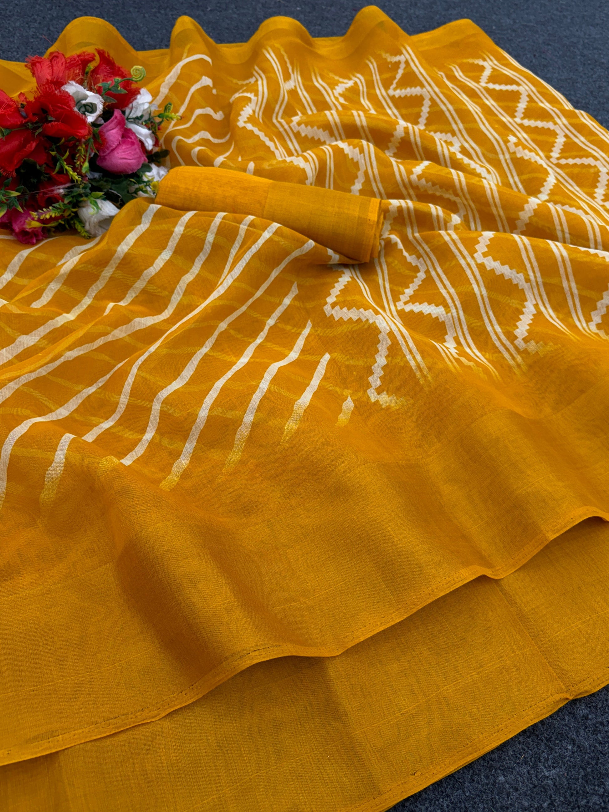 Zarina Leheriya Yellow Cotton Saree | Ivaara's Gifting Collection.
