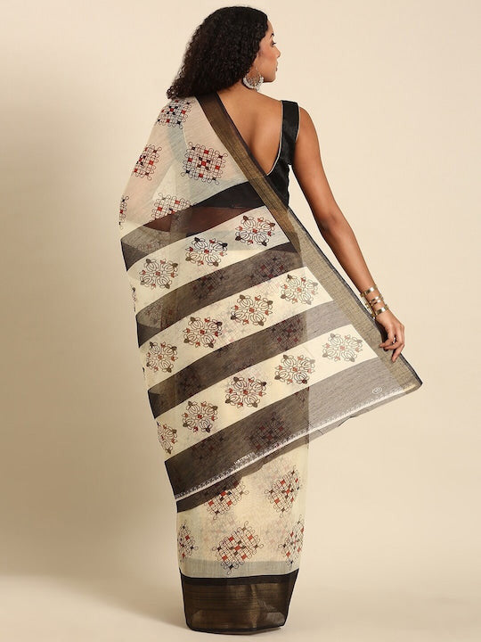 Zarina Tussar Black Cotton Saree | Ivaara's Gifting Collection.